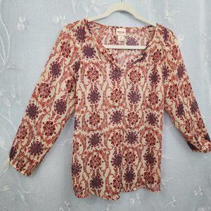 Mossimo Floral Paisley Semi Sheer Blouse. V-Neck, 3/4 Sleeves Perfect for Spring